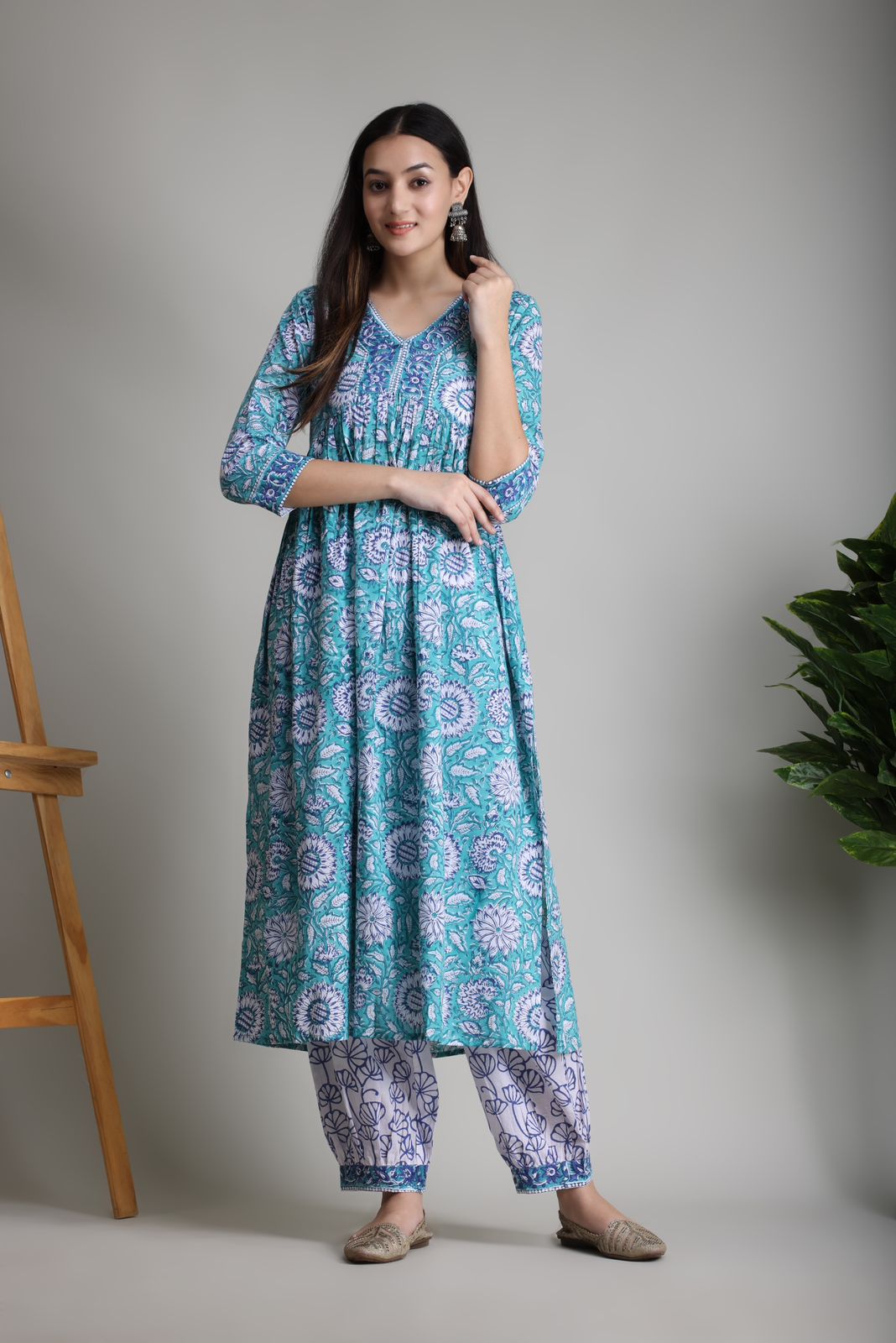 cotton printed kurti pant set