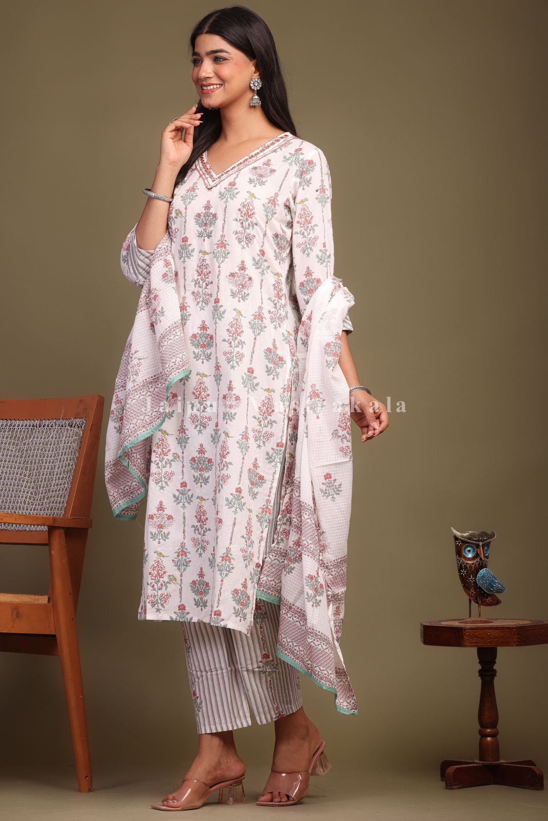 hand block printed kurta set with dupatta