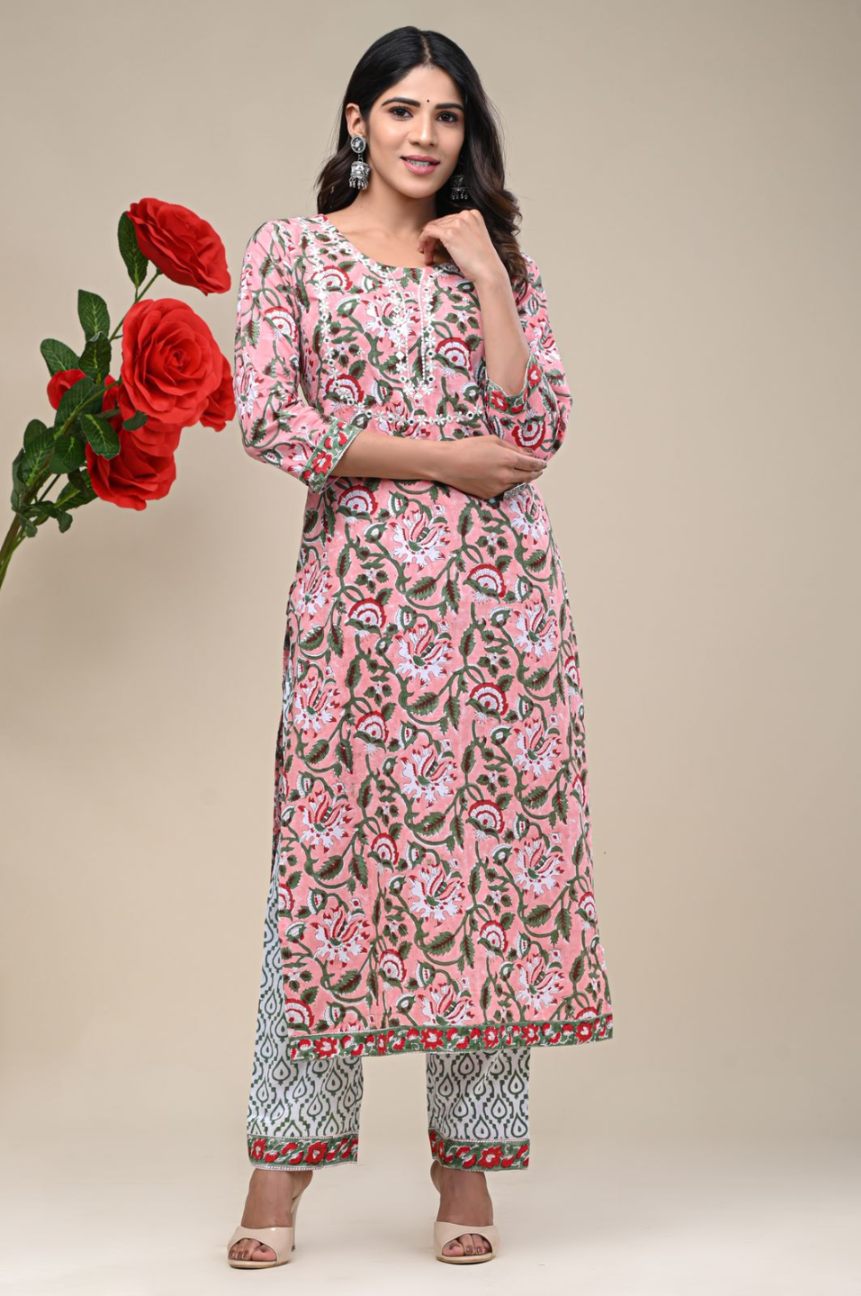 cotton printed kurti pant set
