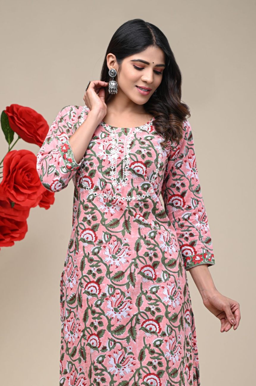 cotton printed kurti pant set