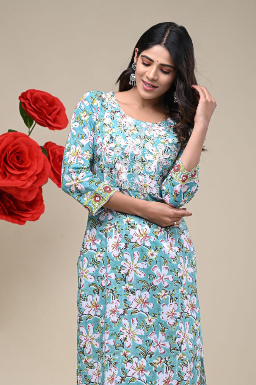 cotton printed kurti pant set