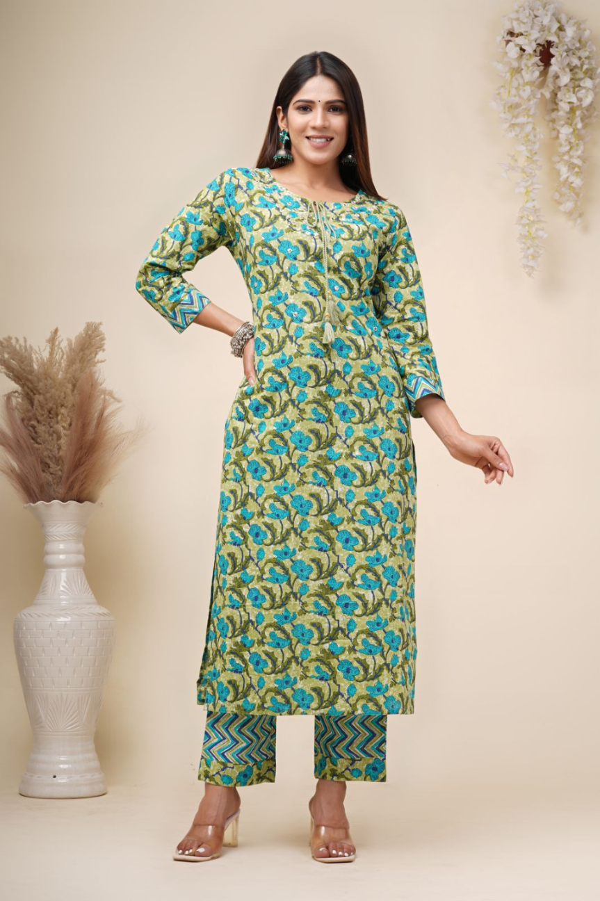 cotton printed kurti pant set