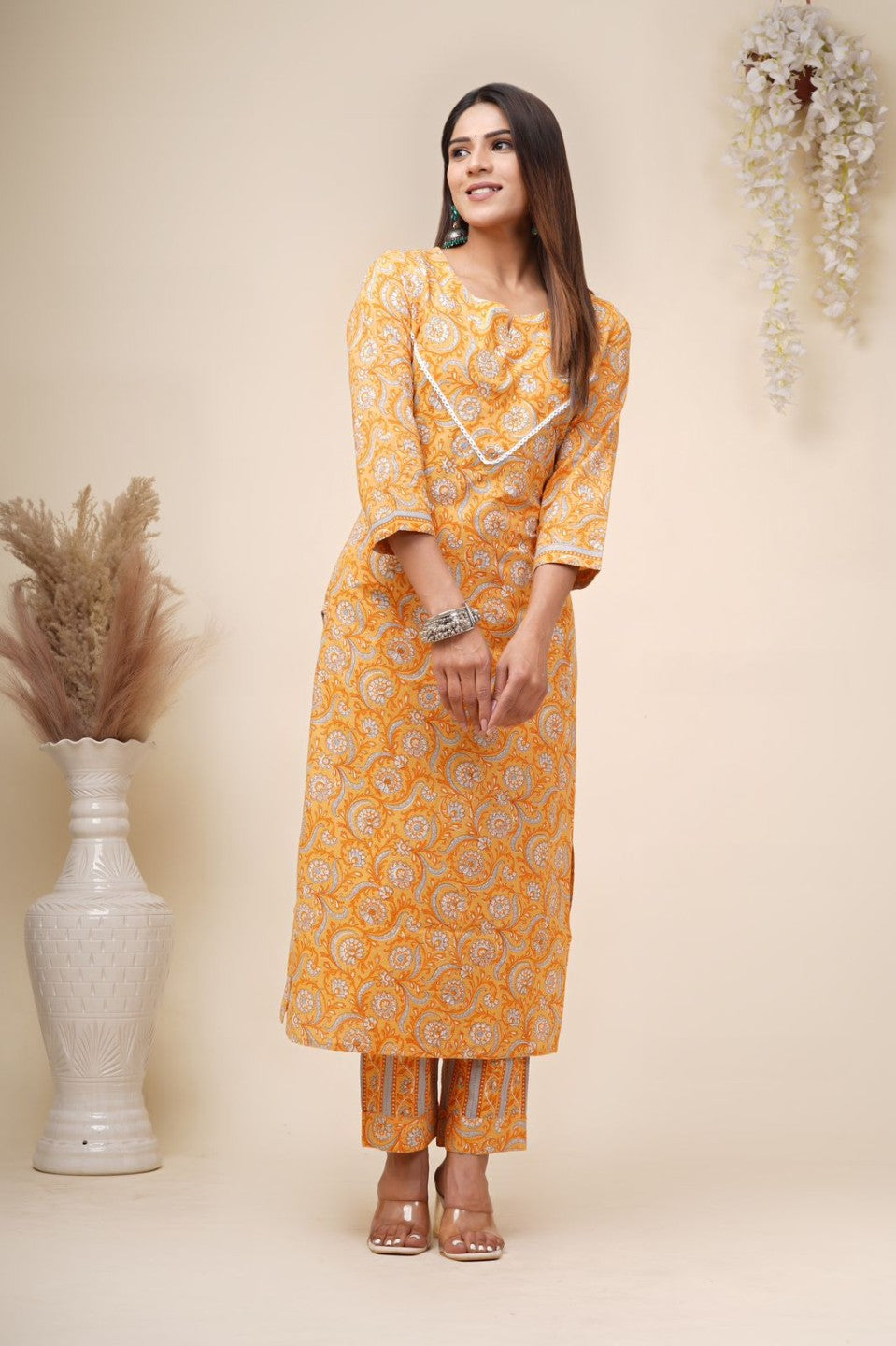 cotton printed kurti pant set