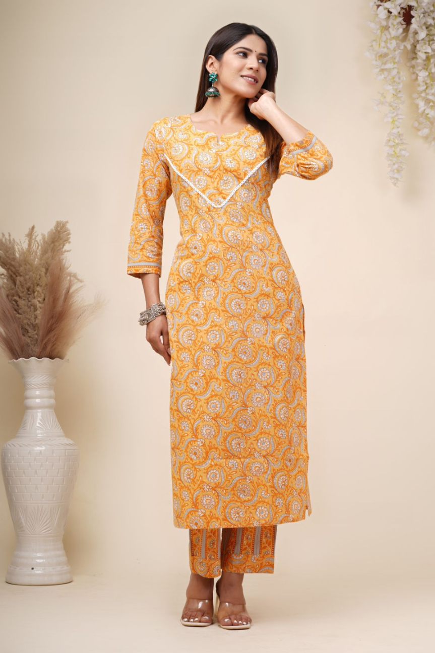 cotton printed kurti pant set
