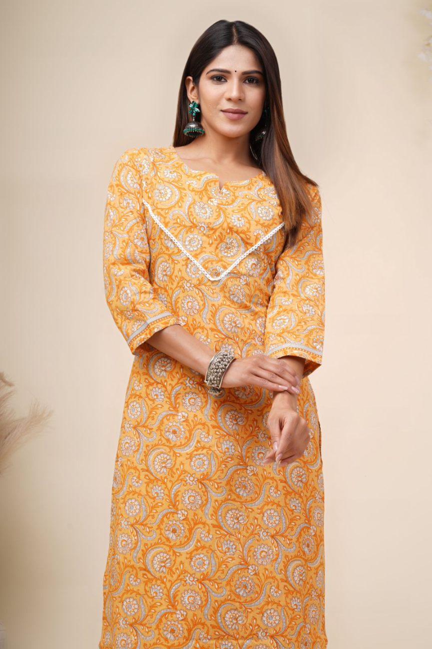 cotton printed kurti pant set