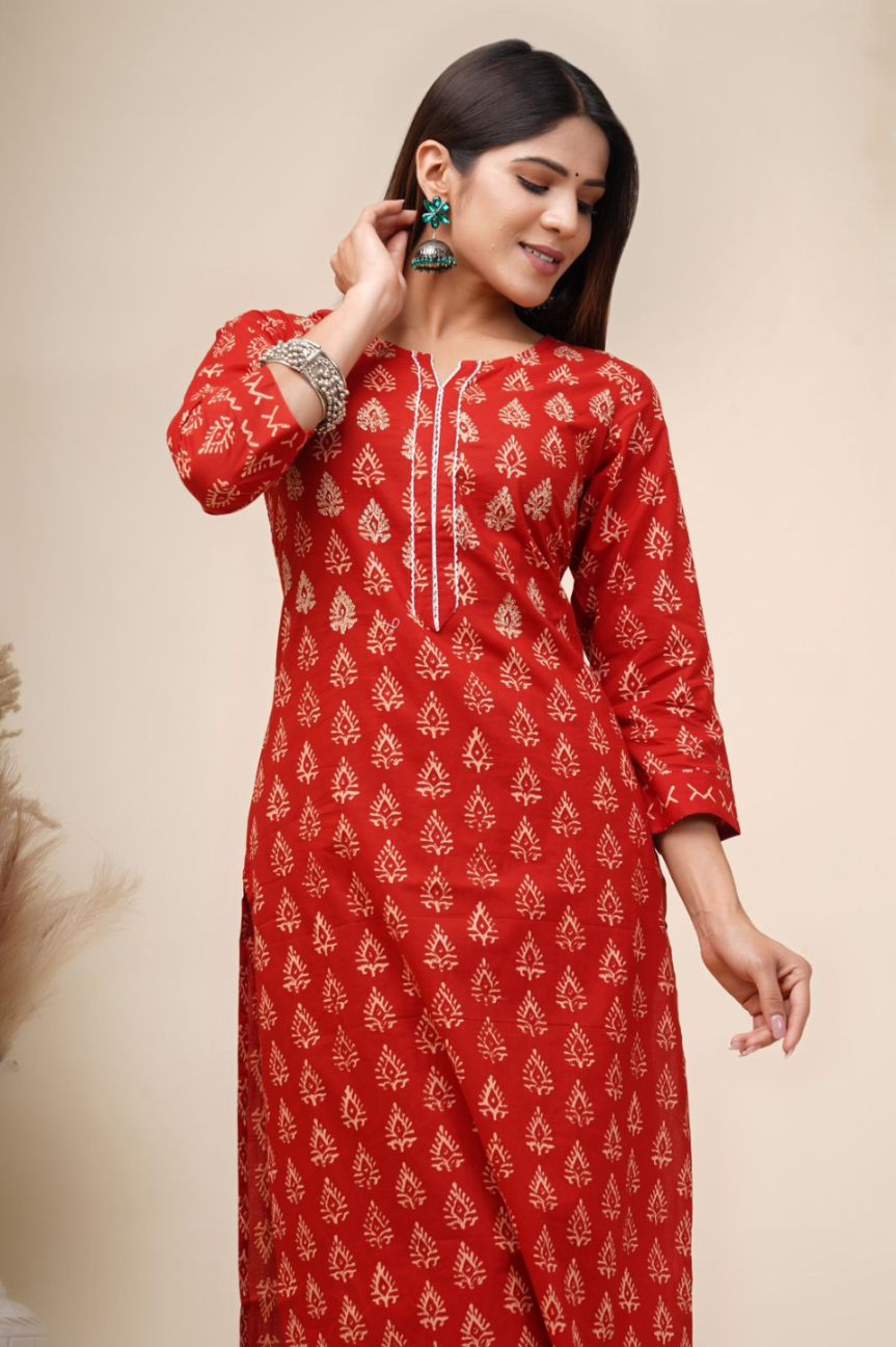 cotton printed kurti pant set