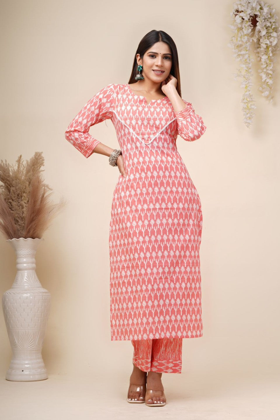 cotton printed kurti pant set