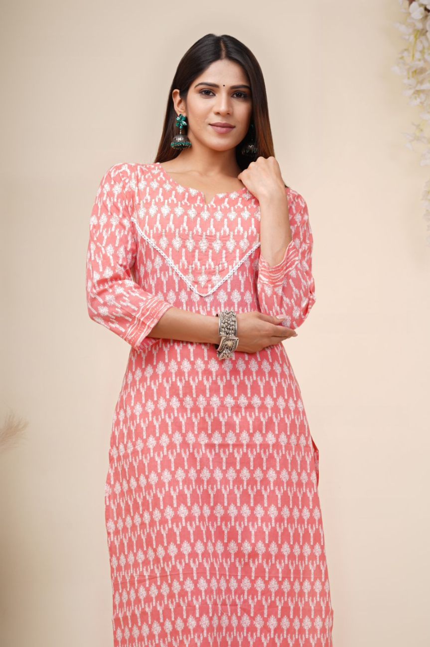 cotton printed kurti pant set