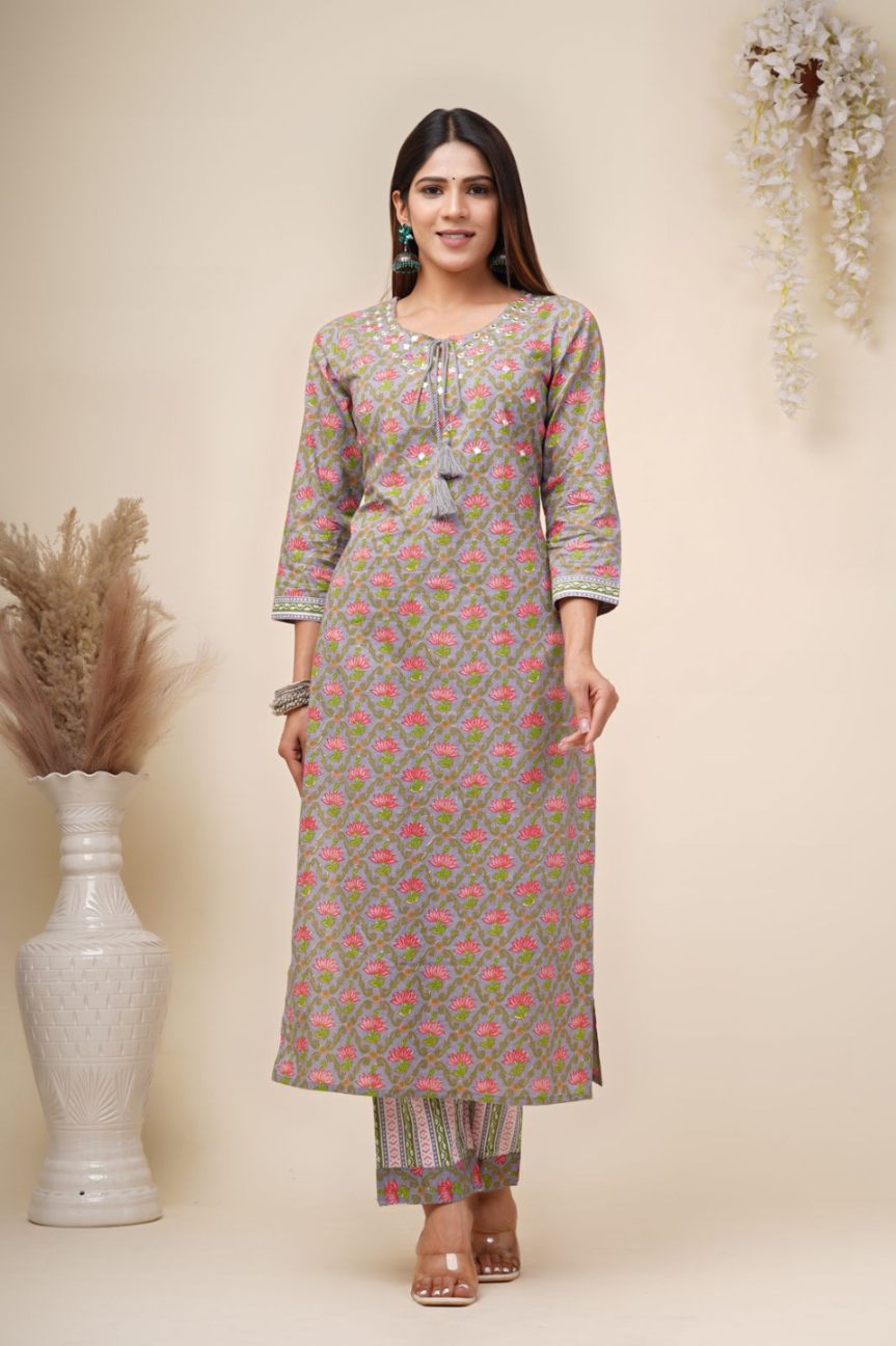 cotton printed kurti pant set