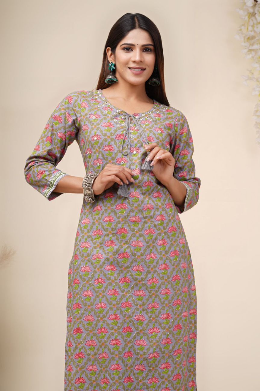 cotton printed kurti pant set