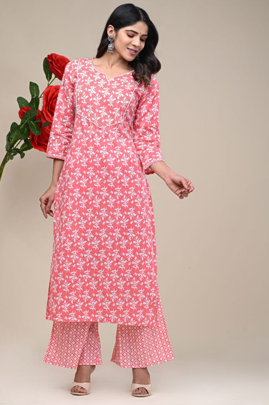 cotton printed kurti pant set