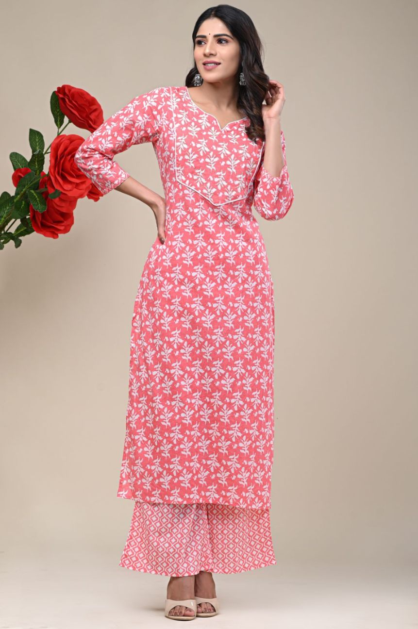 cotton printed kurti pant set