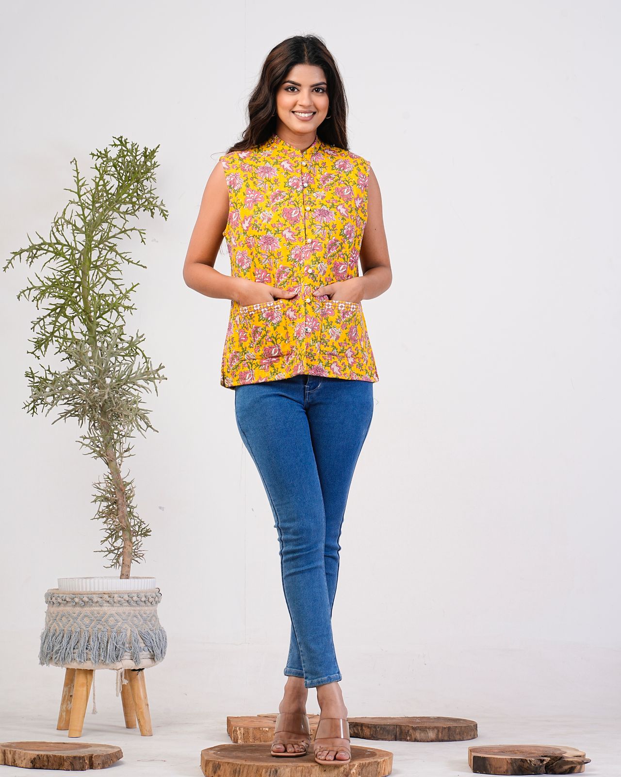 Yellow Petal Paradise Reversible Half Jacket