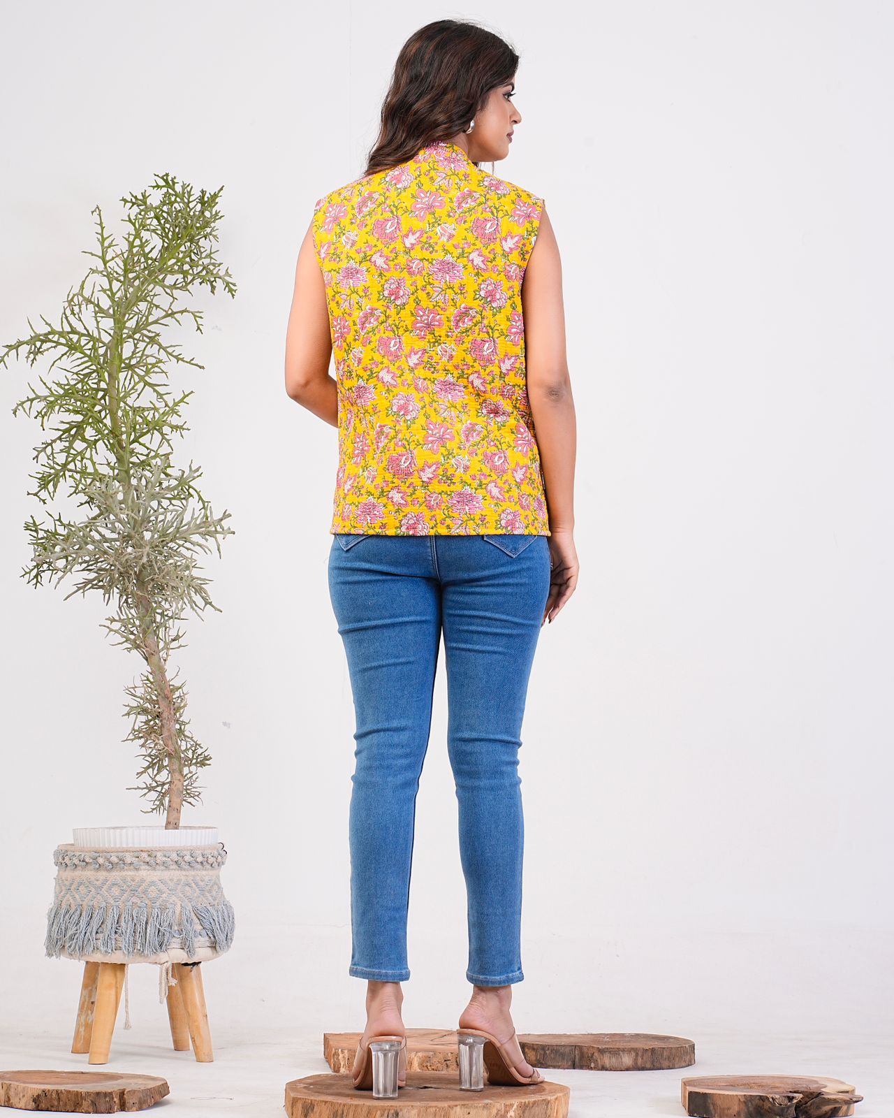 Yellow Petal Paradise Reversible Half Jacket