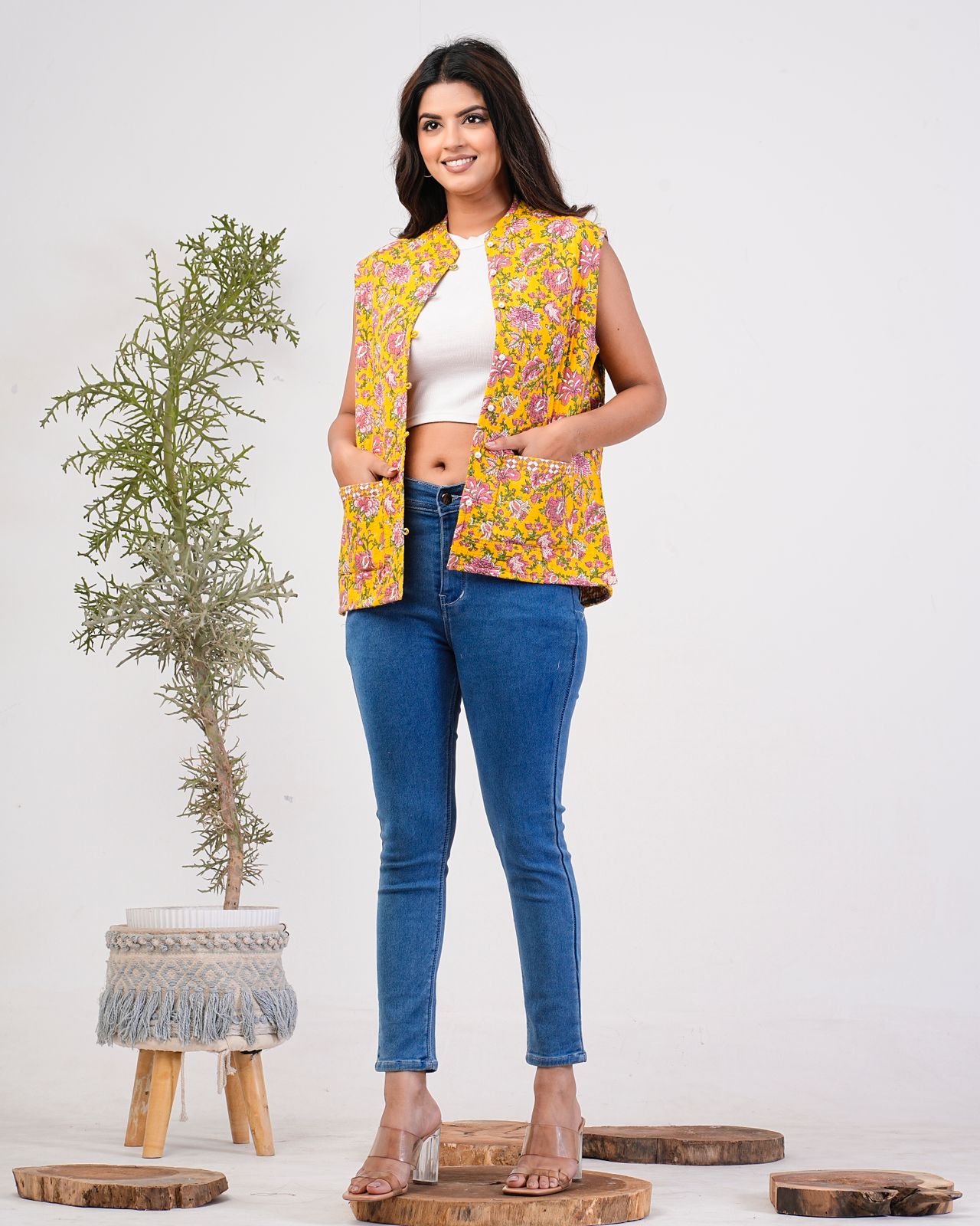 Yellow Petal Paradise Reversible Half Jacket