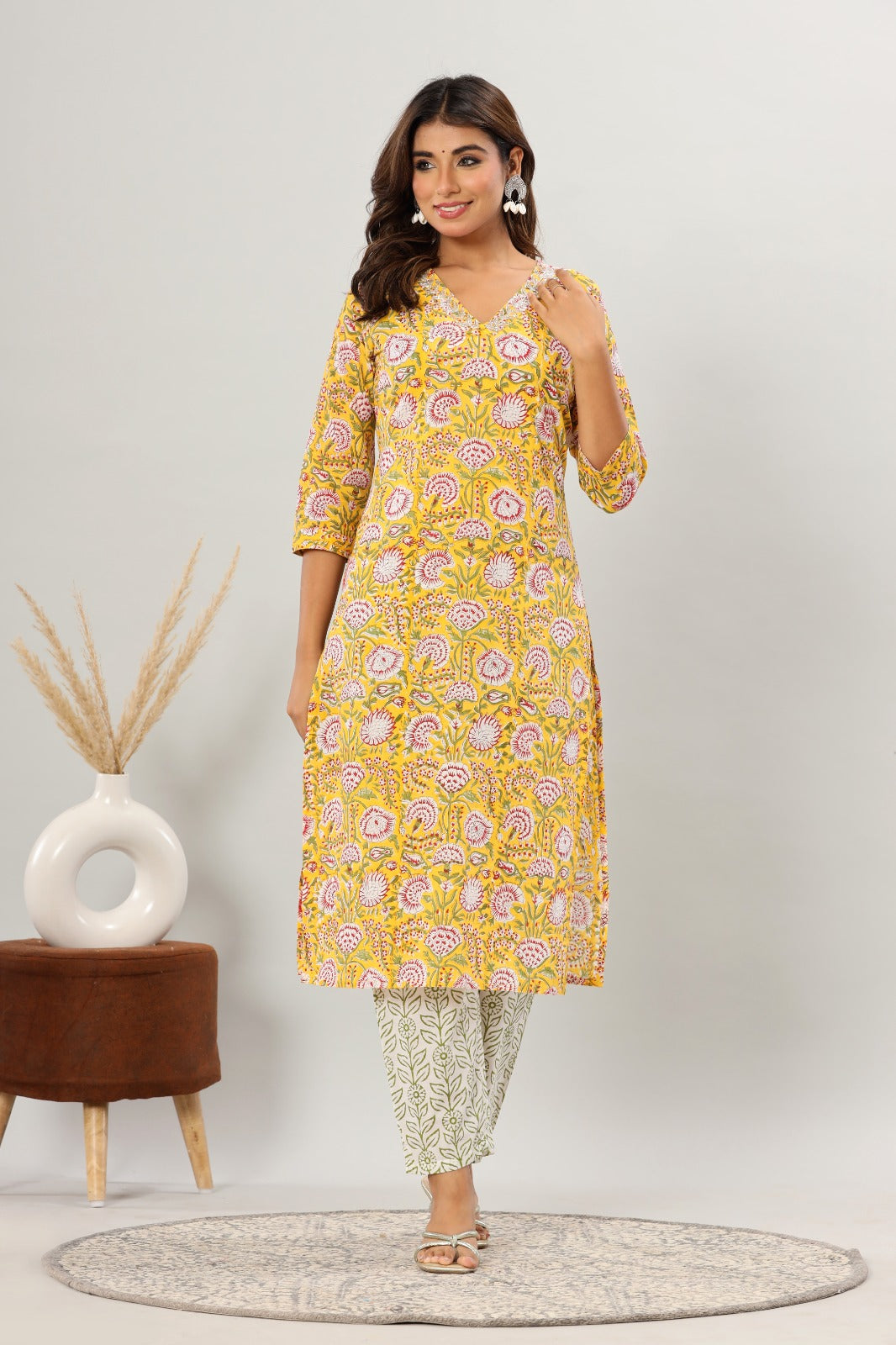 cotton printed kurti pant set