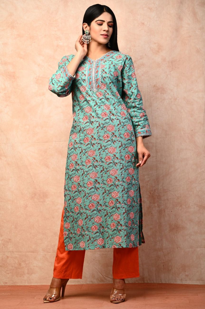 cotton printed kurti pant set