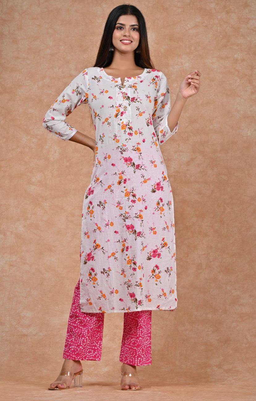cotton printed kurti pant set