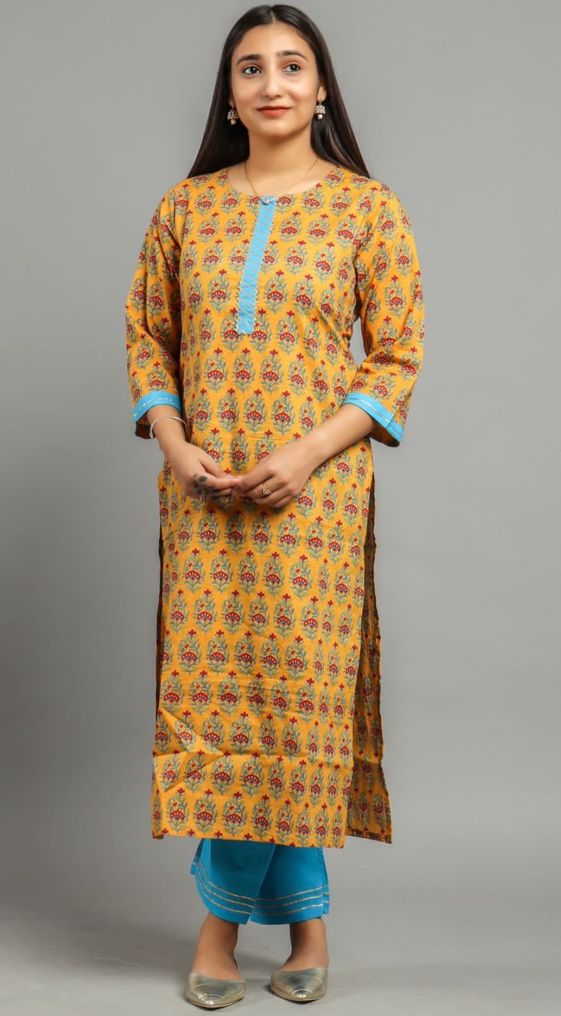 cotton printed kurti pant set