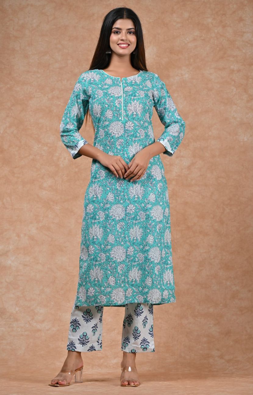 cotton printed kurti pant set