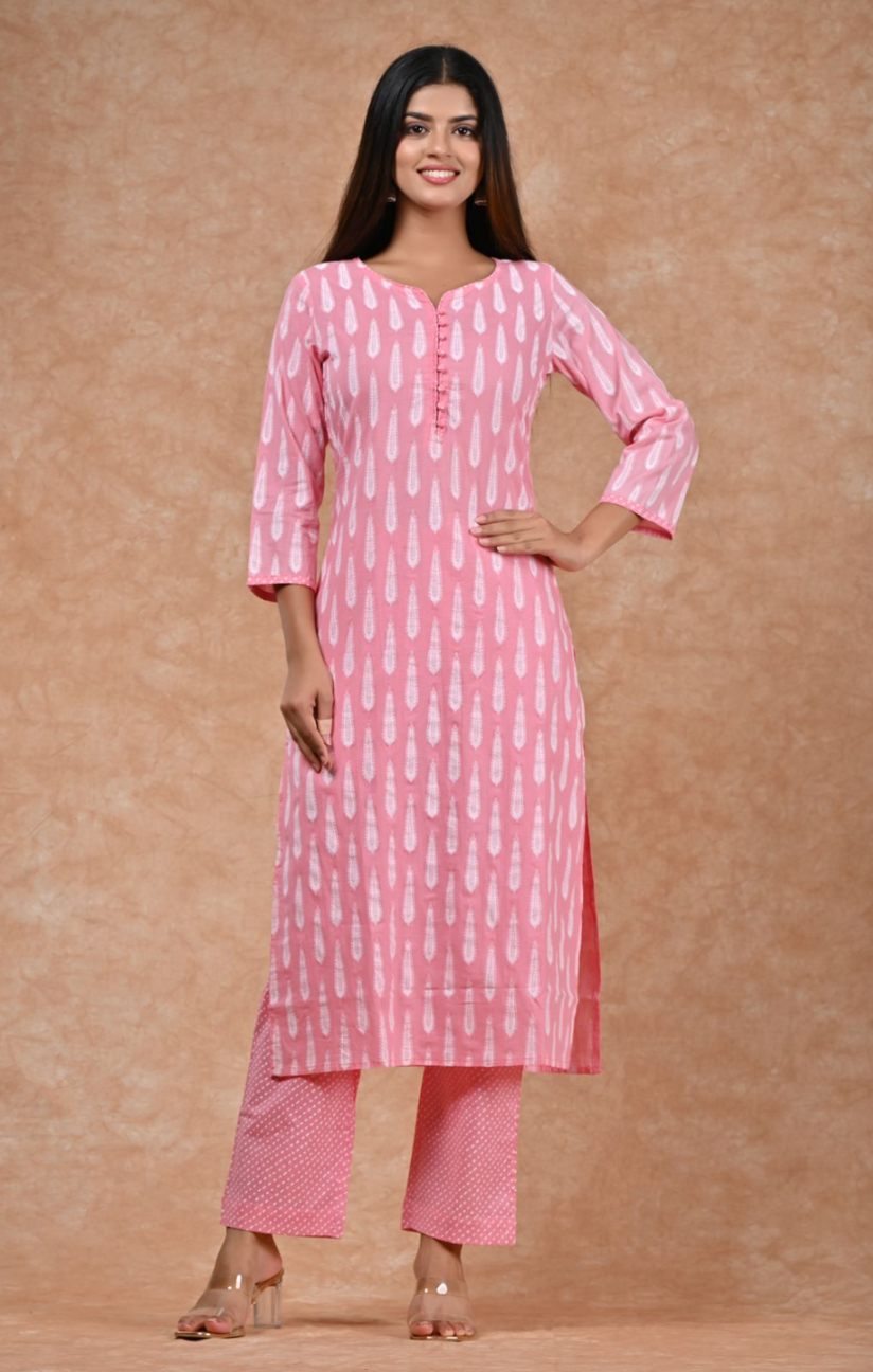 cotton printed kurti pant set