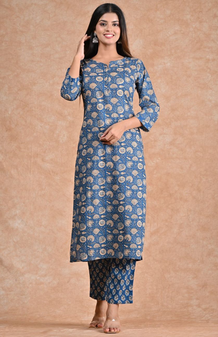 cotton printed kurti pant set