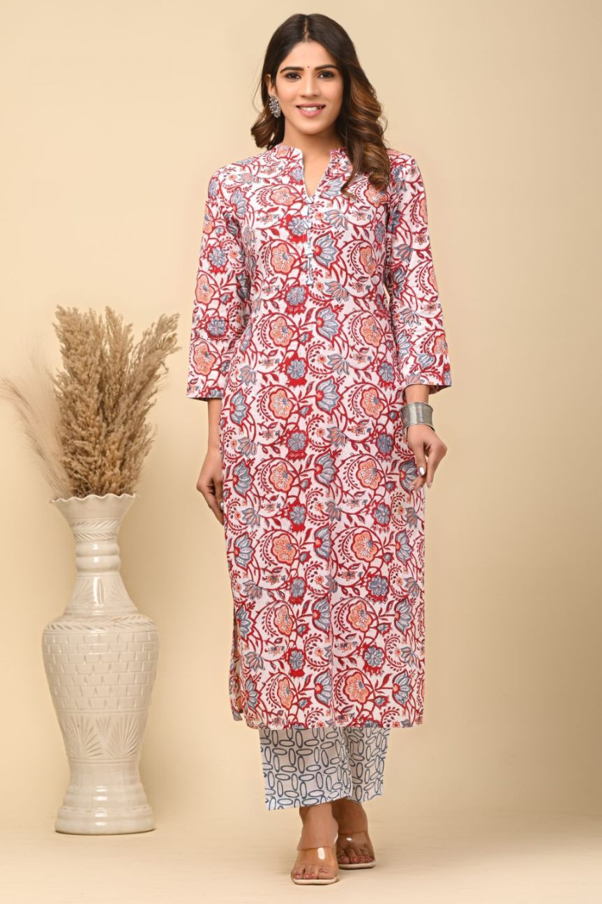 cotton printed kurti pant set