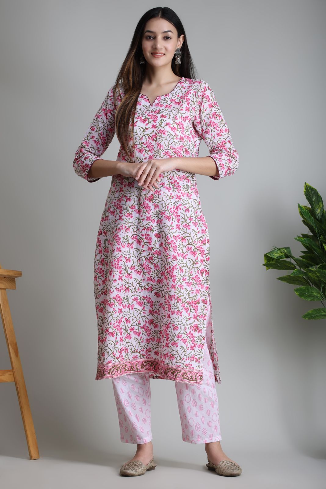 cotton printed kurti pant set