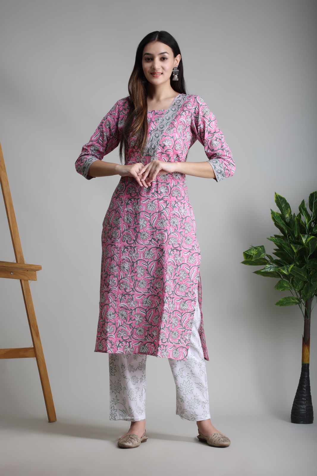 cotton printed kurti pant set