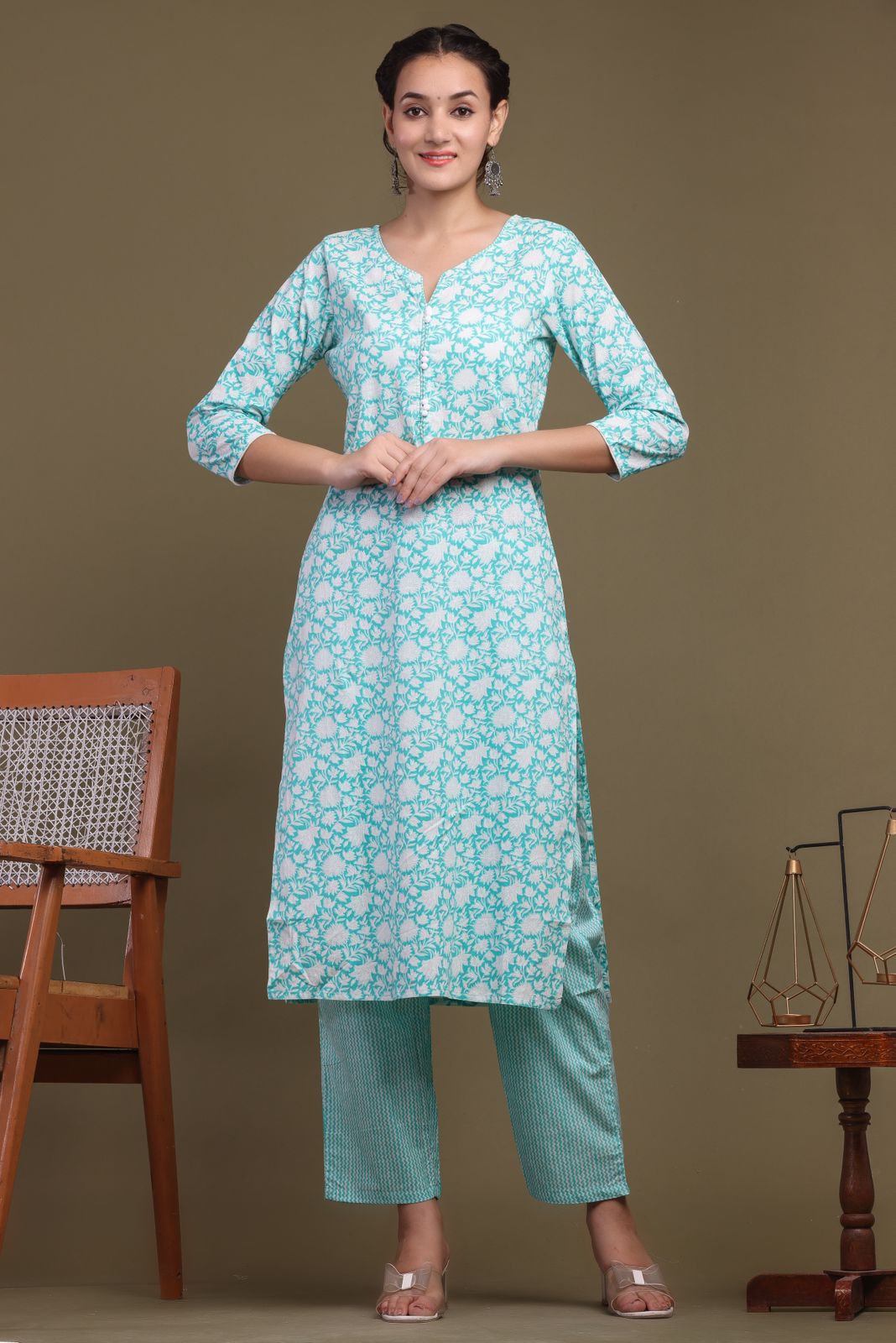 cotton printed kurti pant set
