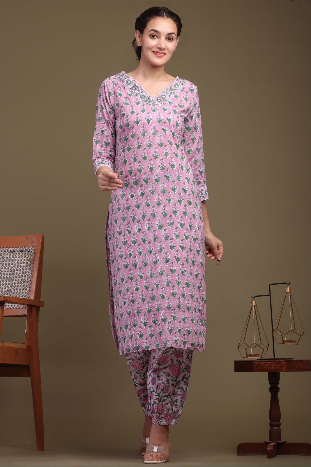 cotton printed kurti pant set