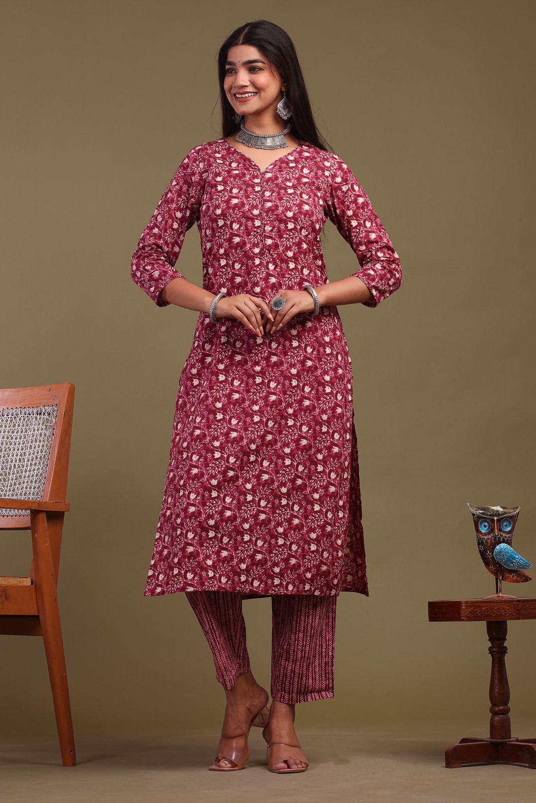 cotton printed kurti pant set