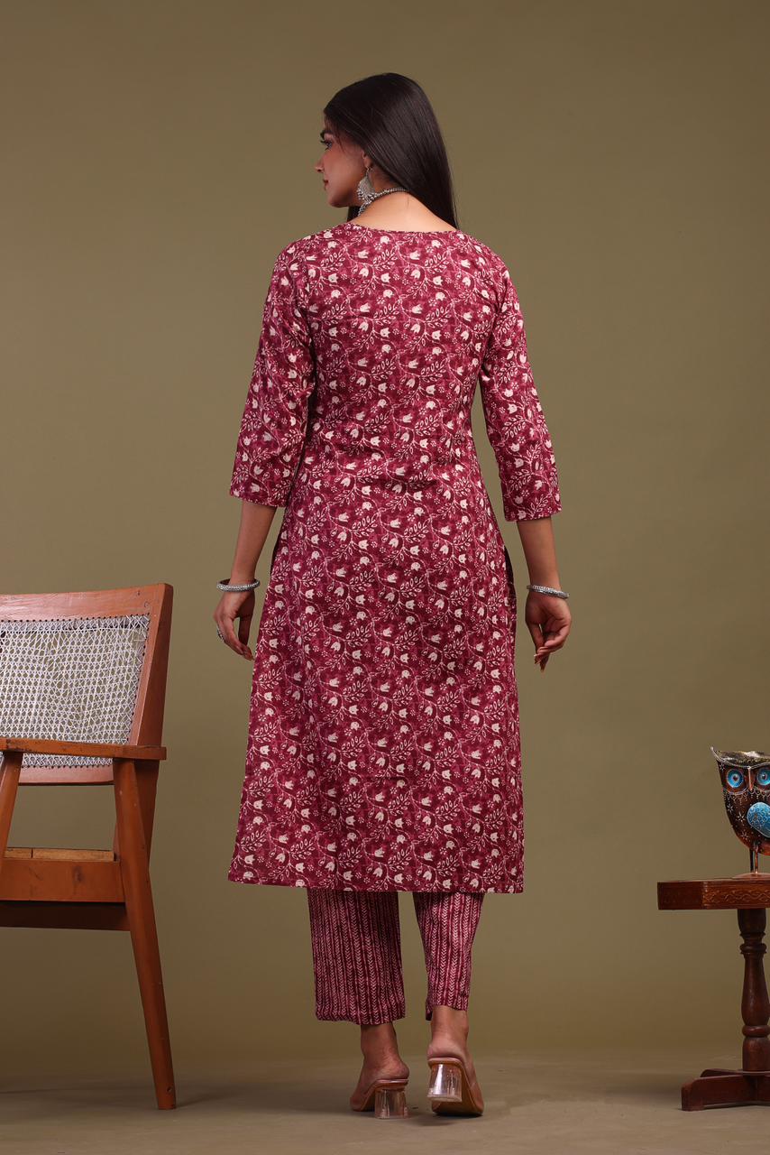 cotton printed kurti pant set