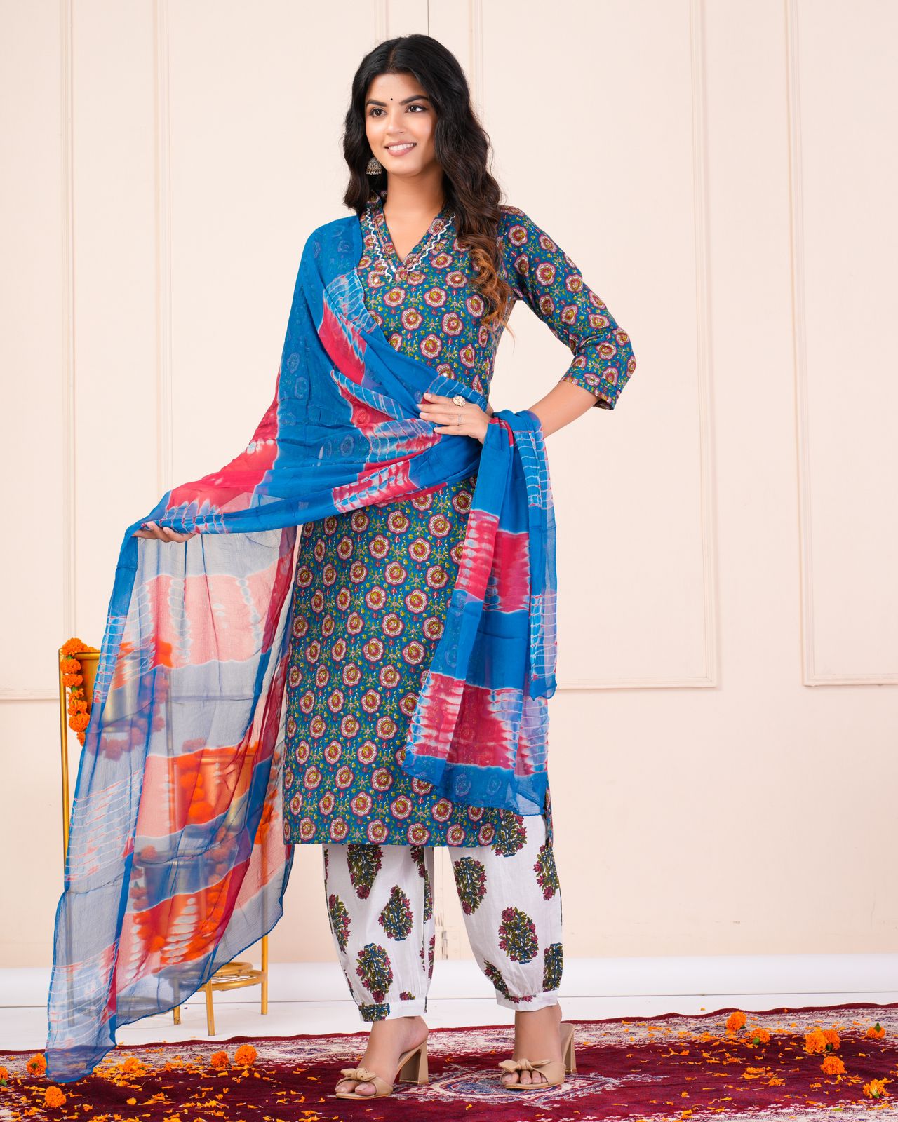 hand block printed kurta set with dupatta