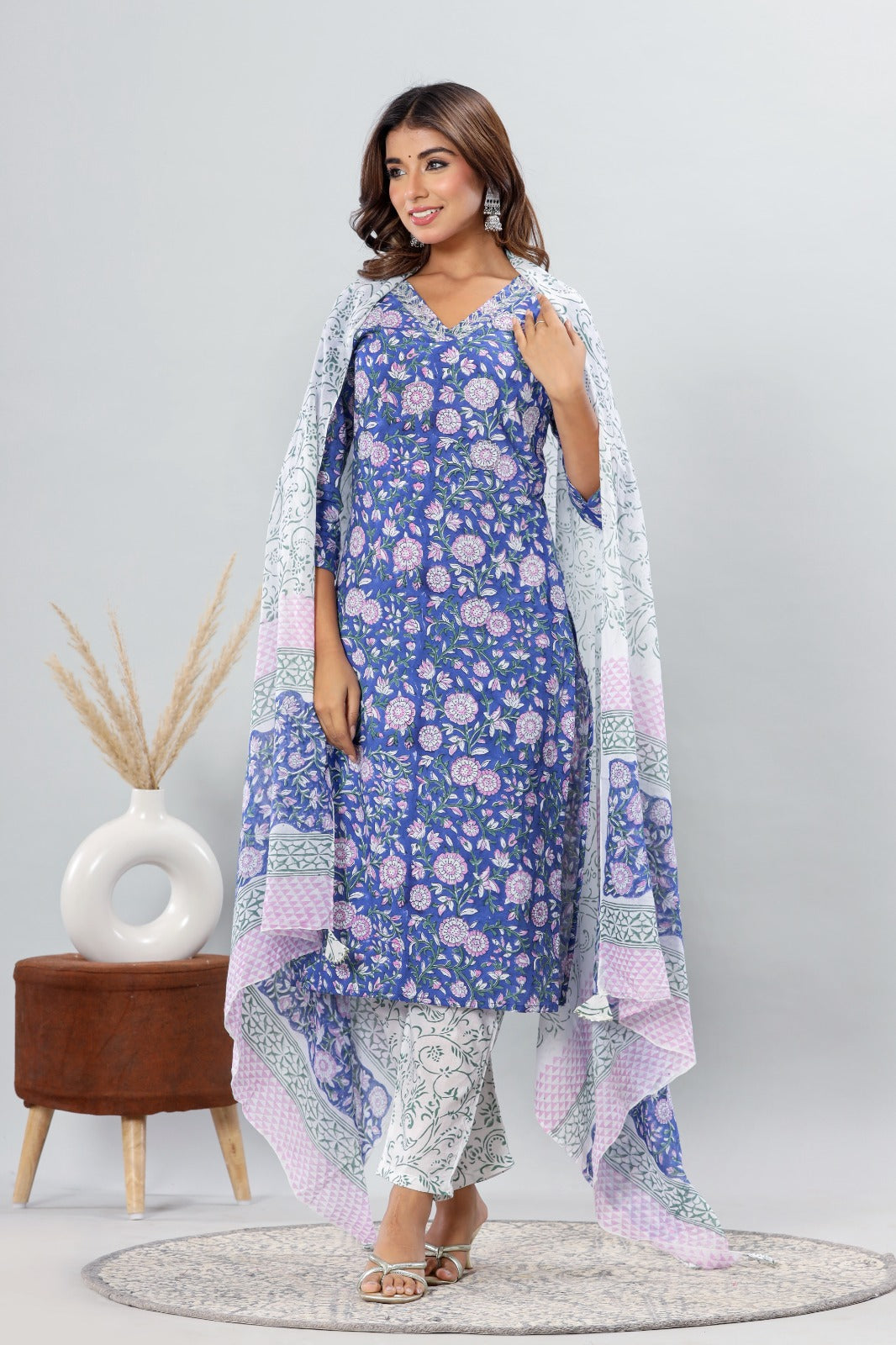 hand block printed kurta set with dupatta
