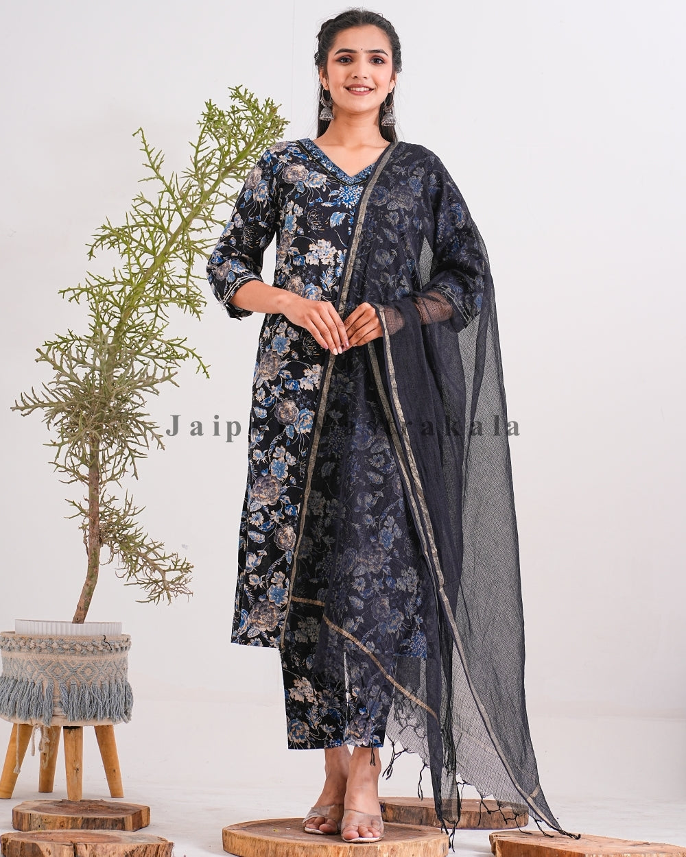 Twilight Black and Blue Kota Doriya Dupatta Suit