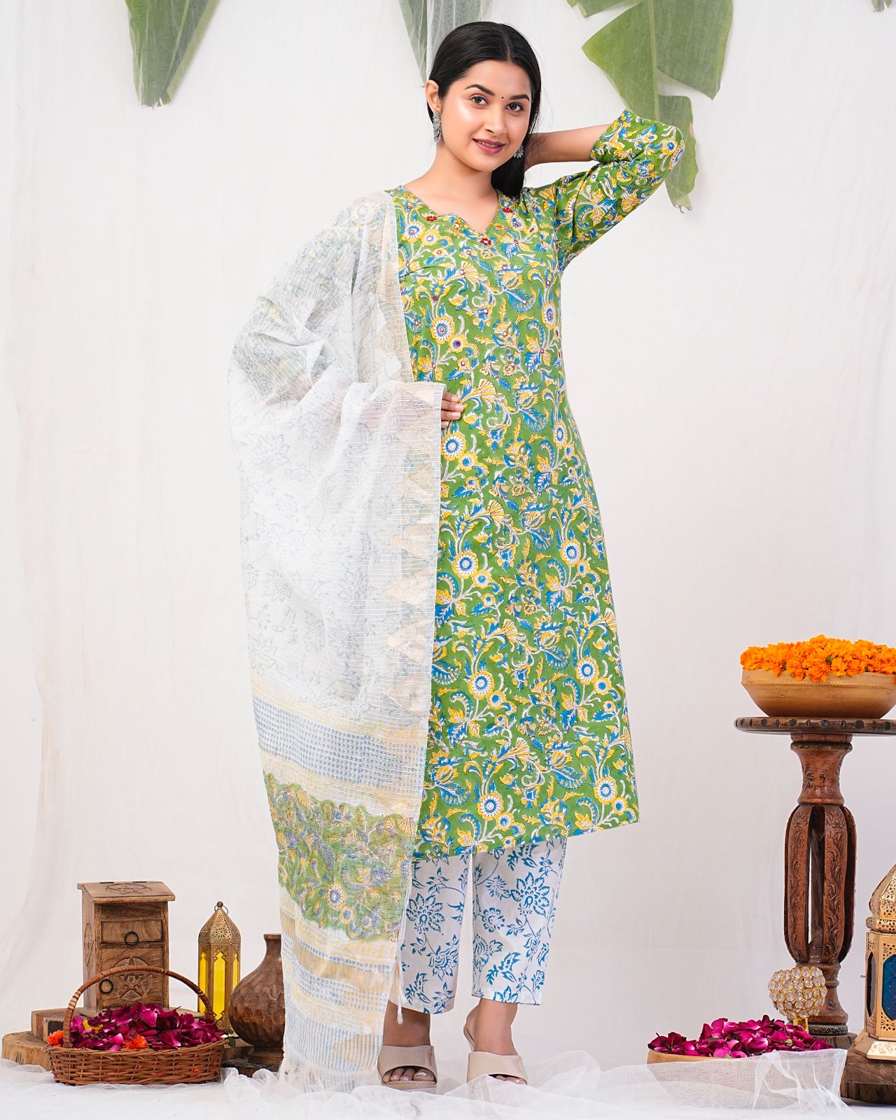 hand block printed kurta set with dupatta