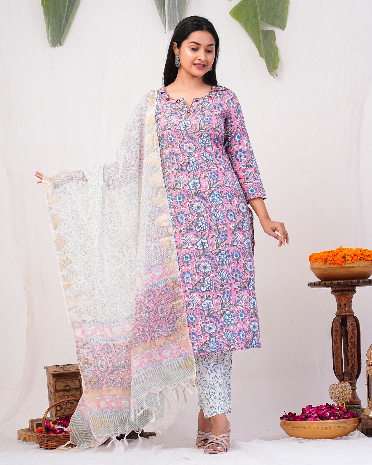 hand block printed kurta set with dupatta