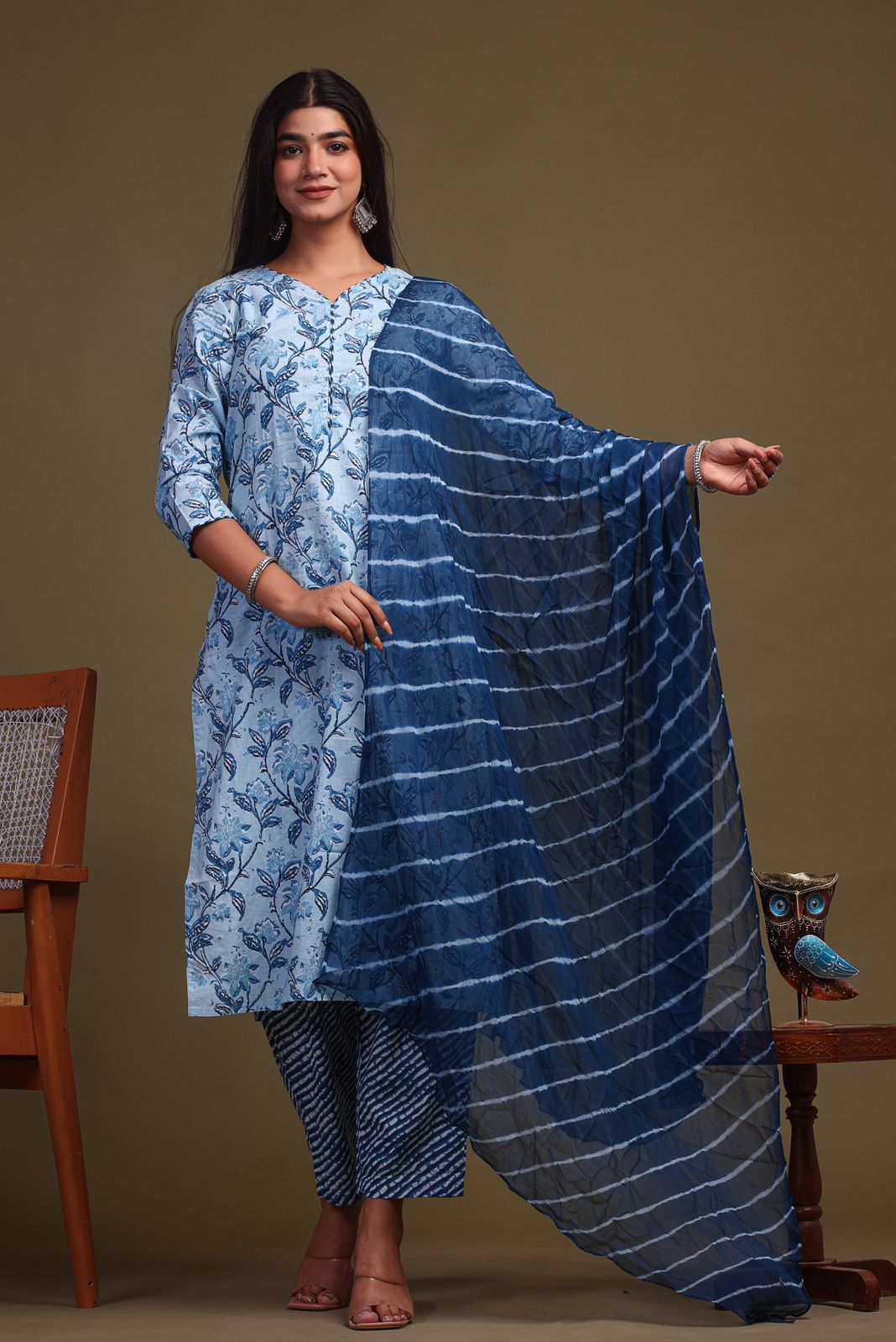 Breezy Blue Cotton Suit with Chiffon Dupatta Breezy Blue Cotton Suit with Chiffon Dupatta