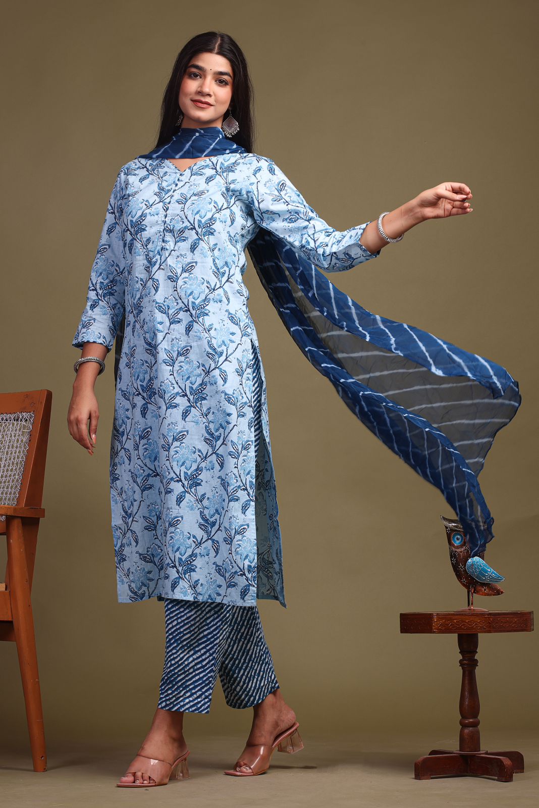 hand block printed kurta set with dupatta