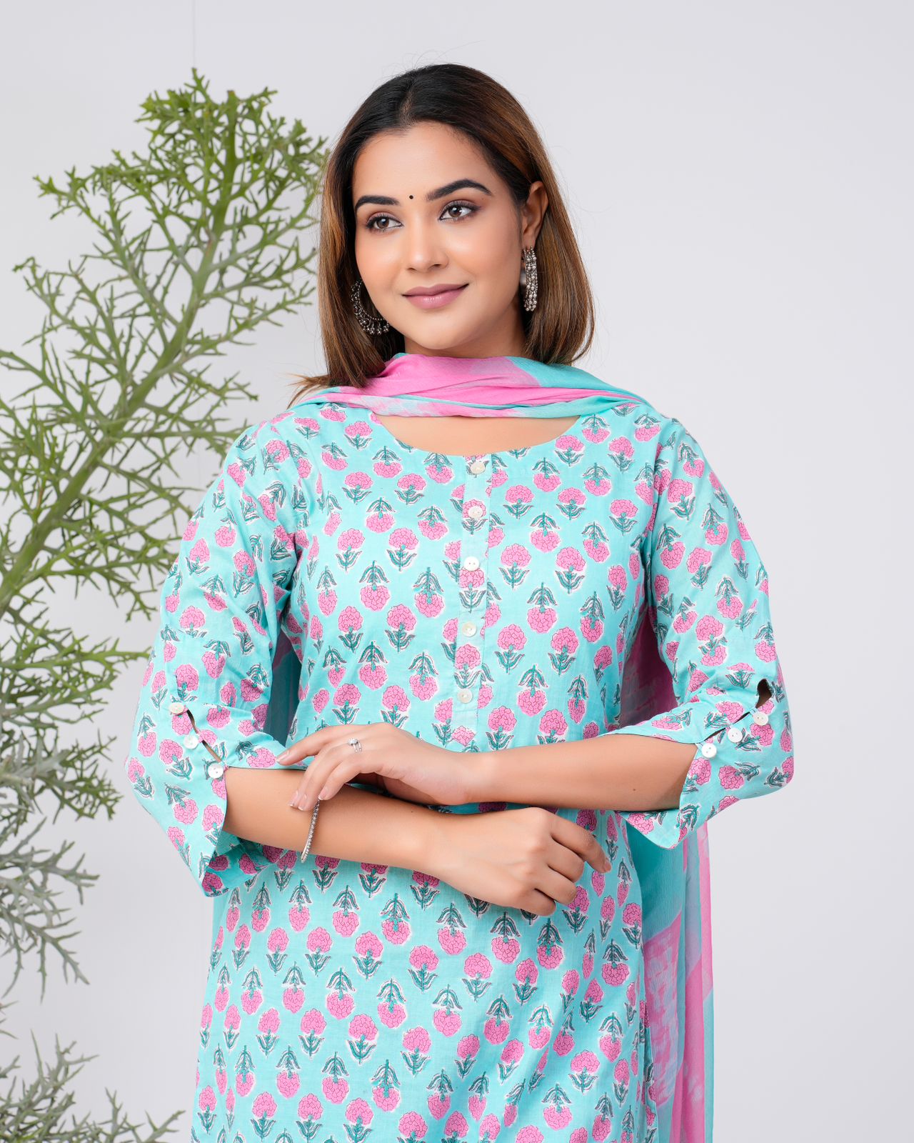 hand block printed kurta set with dupatta