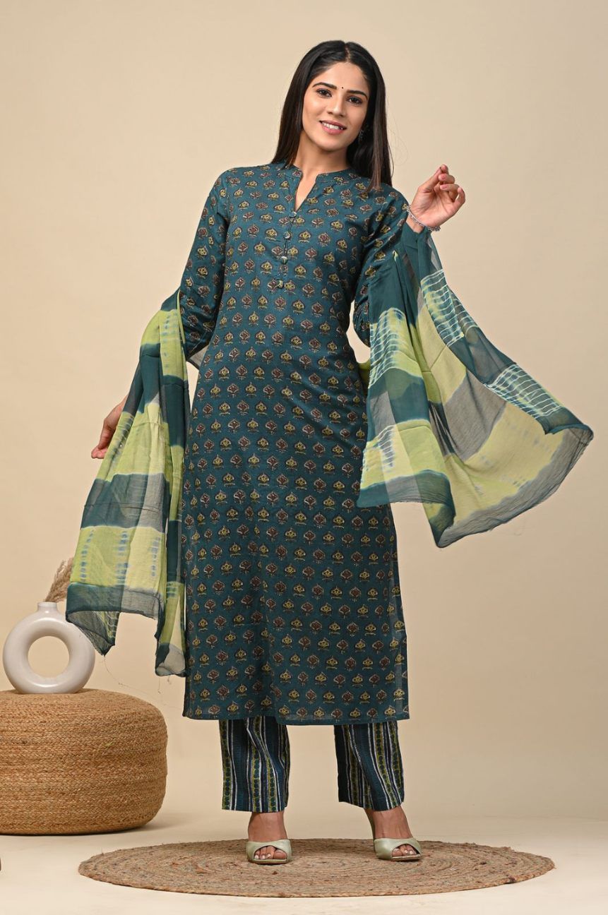 hand block printed kurta set with dupatta