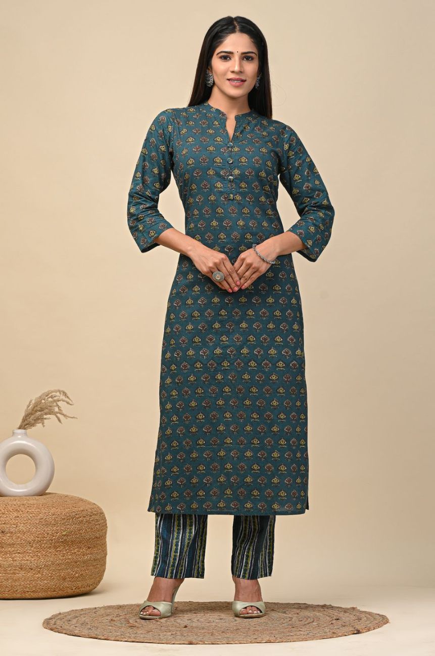 hand block printed kurta set with dupatta