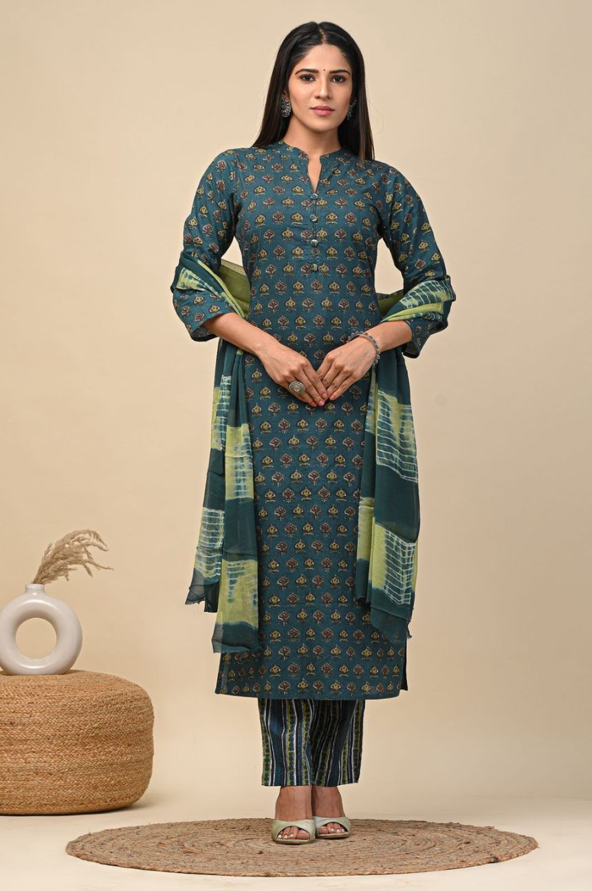 hand block printed kurta set with dupatta