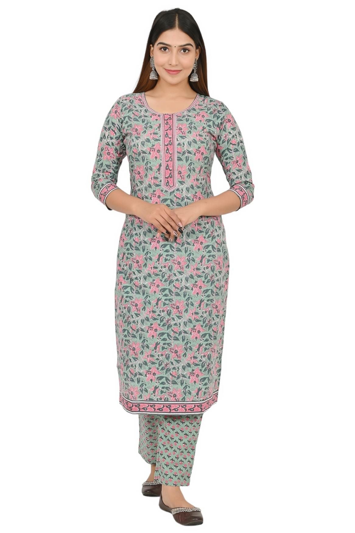hand block printed kurta set with dupatta
