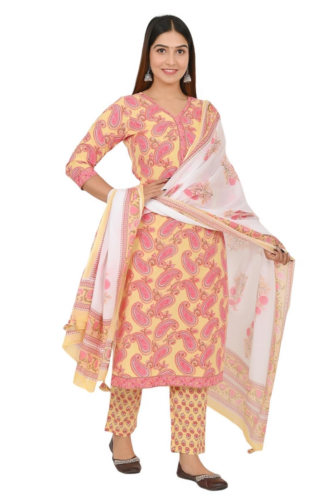 hand block printed kurta set with dupatta