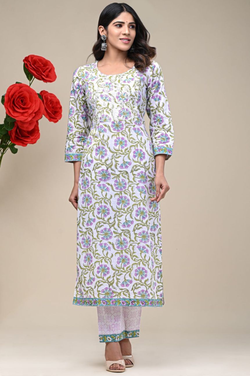 hand block printed kurta set with dupatta