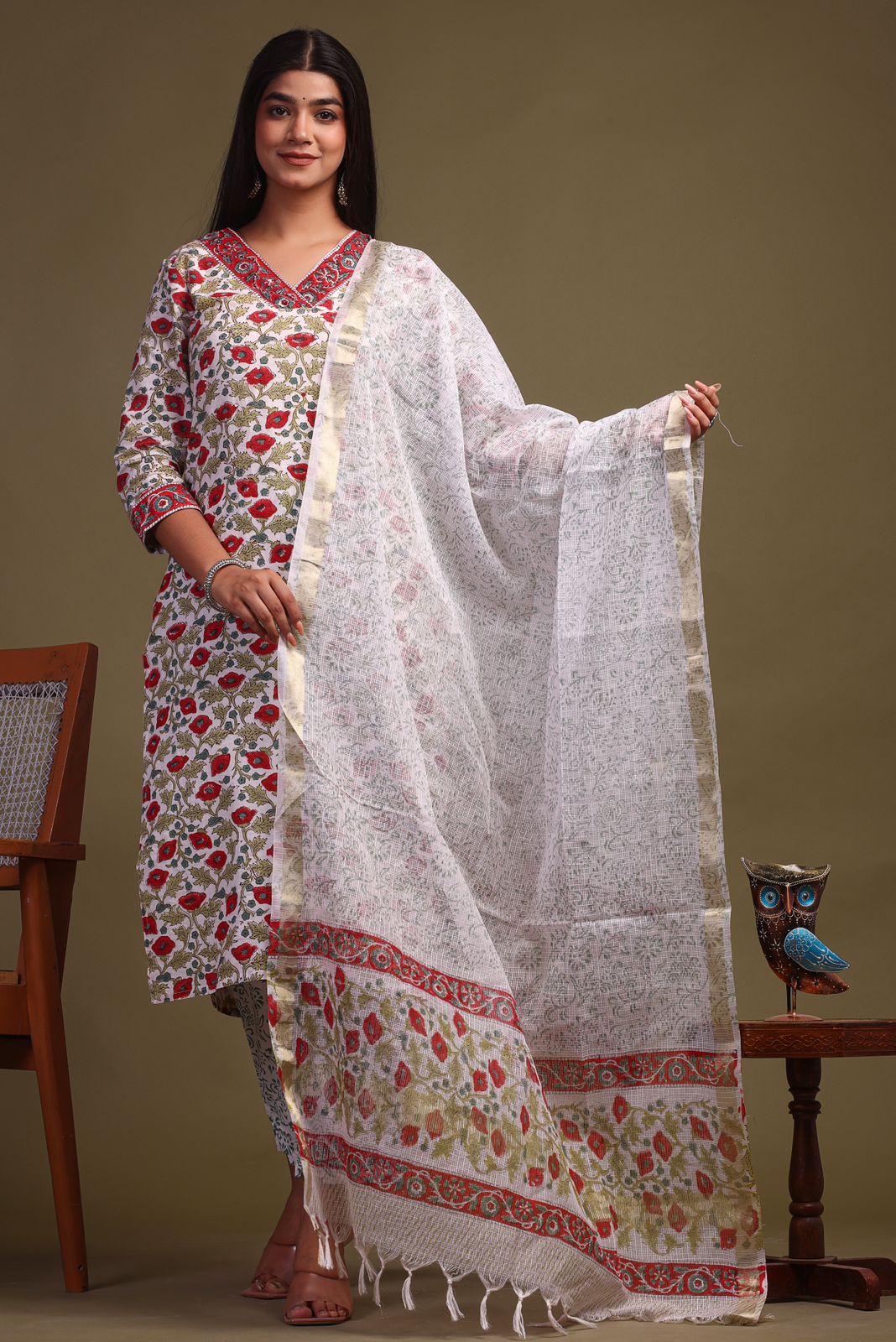 hand block printed kurta set with dupatta