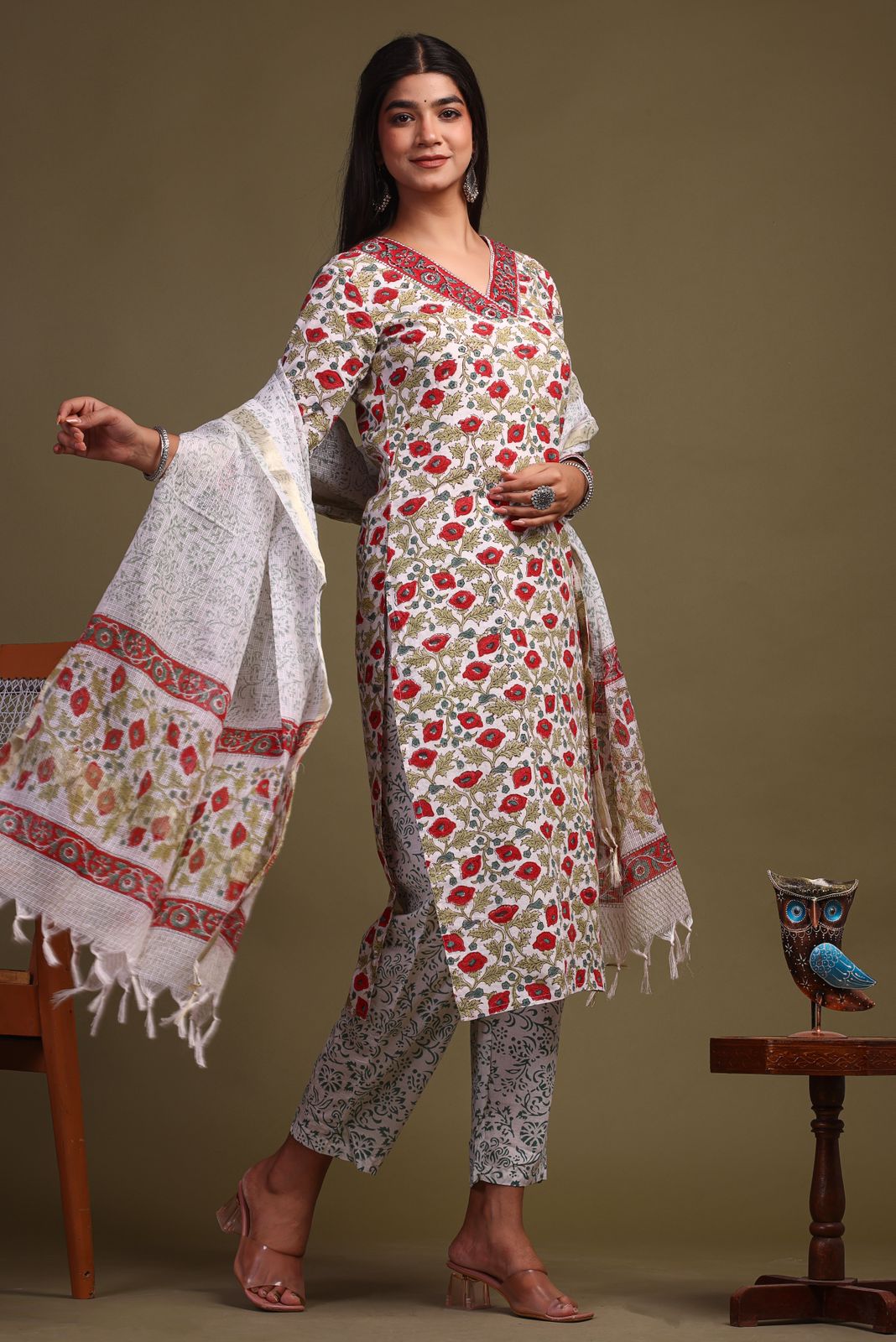 hand block printed kurta set with dupatta