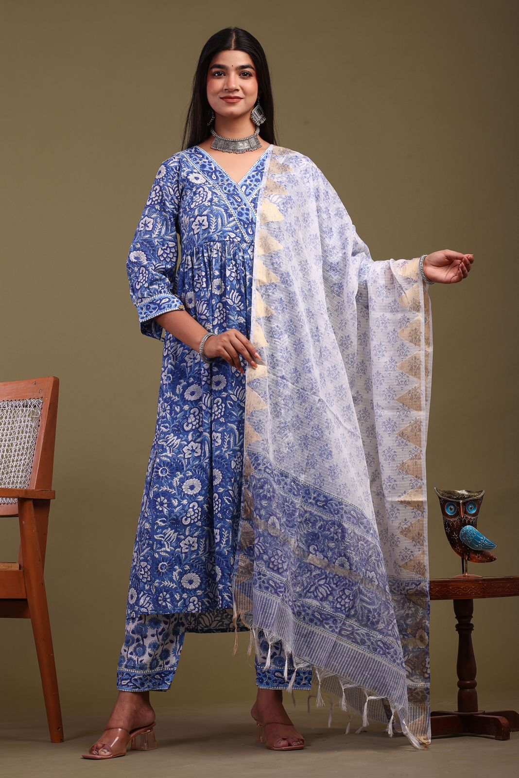 hand block printed kurta set with dupatta